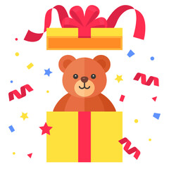 Teddy bear in gift box with confetti vector