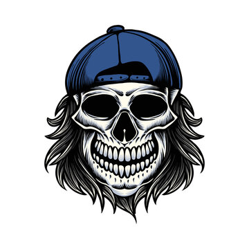 Long haired skull graphic illustration vector art t-shirt design