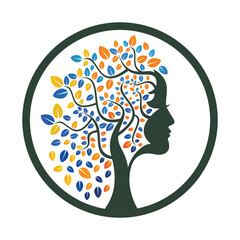 Woman Tree Vector Template Design. Woman Face Leaf Vector Design.	