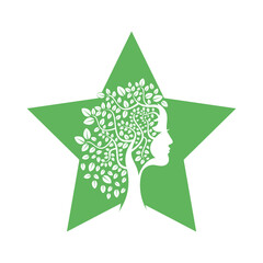 Woman Tree Vector Template Design. Woman Face Leaf Vector Design.	