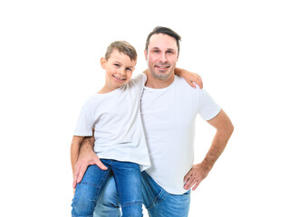 father with adorable little son isolated on white