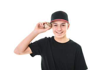 teen baseball player Studio shot over white.