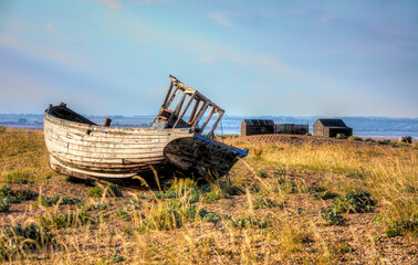 Abandoned Boat Wreck on the Beach at the Dungeness Headland, Kent, England