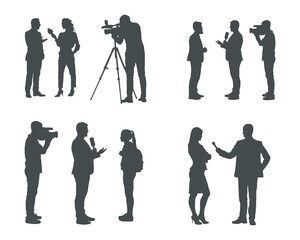 Journalist silhouette set, News reporter silhouettes