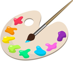 Artist palette with brush and paints on isolated background. Vector illustration.