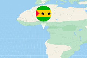Map illustration of Sao Tome and Principe with the flag. Cartographic illustration of Sao Tome and Principe and neighboring countries.