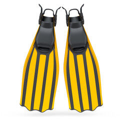 Orange diving flippers isolated on white. 3d render of snorkeling equipment