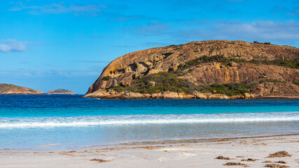 panorama of lucky bay in cape le grand national park at sunset  the famous kangaroo beach in western australia near esperance  