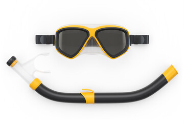 Orange diving mask and snorkel isolated on a white background