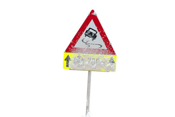 traffic sign warns of ice and snow on road