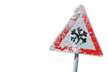 traffic sign warns of ice and snow on road