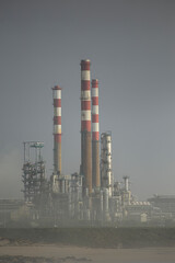 Oil refinery chimneys and towers