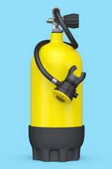 Yellow diving tank full oxygen for snorkeling isolated on blue background