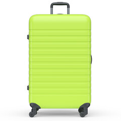 Large green polycarbonate suitcase isolated on white background.