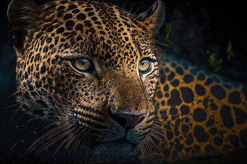 Fototapeta na wymiar Close up beautiful leopard. Dangerous predator in natural habitat. Digital artwork 