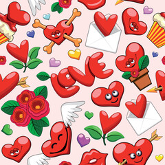 Valentine's Day Love Hearts Cute Doodles Vector Seamless Repeat Pattern Design