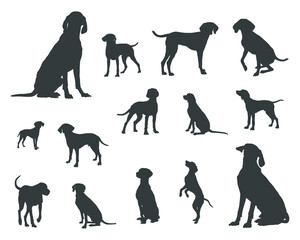 Vizsla dog silhouettes, Vizsla dog silhouette set