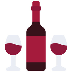 Wine Bottle And Glasses Icon