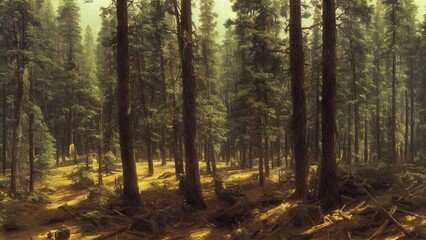 Obraz premium Painting, spruce forest, painted with oil paints. 