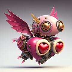 Cute Heart-Shaped Little Pink Robots, By Generative AI