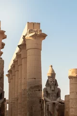 Foto op Plexiglas Vertical view of the entrance of luxor temple in Egypt. Clear blue sky with big cloumns and statue in egyptian architecture © NOWRA photography