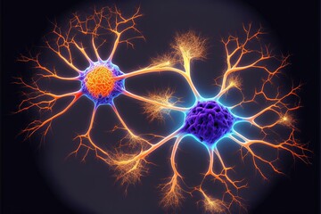 Nerve cells with antibodies abstract background. Generative AI