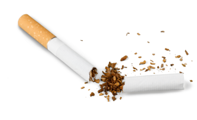 Broken classic filter cigarette and tobacco