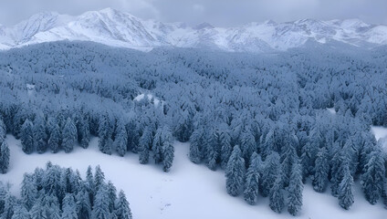 雪山の風景　ドローン　空撮