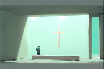 Minimal abstract drawing of church and cross. generative ai