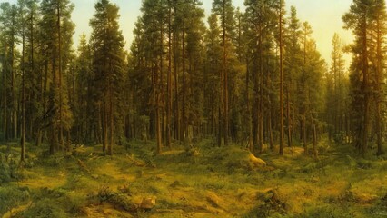 Obraz premium Painting, spruce forest, painted with oil paints. 