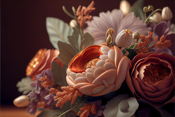 Close-up of wedding flower bouquet. Generative AI