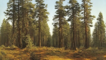 Fototapeta na wymiar Painting, spruce forest, painted with oil paints. 
