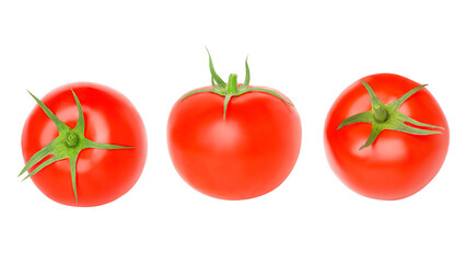 Set of fresh tomatoes from three angles. Isolated.
