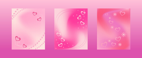 Set of holiday templates hearts on pink background with gradient for valentine's day. Designs greeting card, banner, flyer, poster, wallpaper, background, birthday, mother's day, sale. 