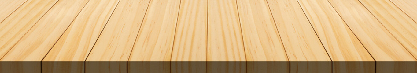 Empty wooden table top isolated on white background for product display montage