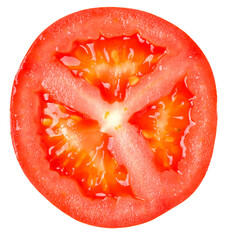 Fototapeta Slice of tomato isolated on white background. Top view, flat lay. obraz