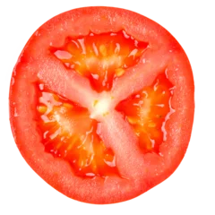 Slice of tomato isolated on white background. Top view, flat lay. © Natika