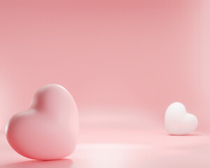 3d rendering. Pink and white heart balloon on pink color background. Design for valentine day design