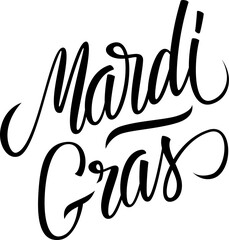 Mardi Gras. Hand drawn lettering. Creative calligraphy for Fat Tuesday invitations. PNG file.	