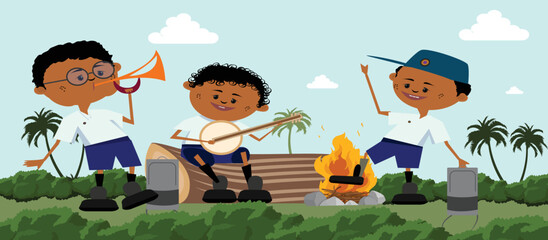 Scout boys have fun with music