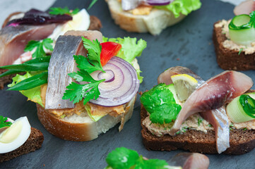 Appetizer with salted herring.