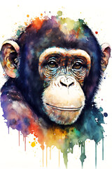 abstract watercolor image of a chimpanzee created with Generative AI technology
