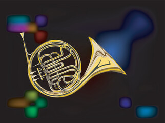 golden french horn, music instrument illustrations