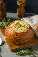 Homemade Broccoli Cheddar Soup Bread Bowl