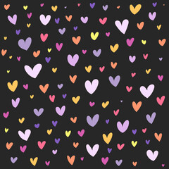 A background of colored hearts on dark