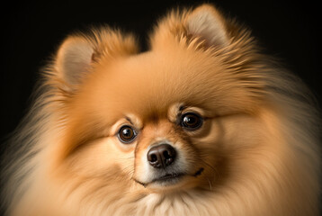 Obraz premium A close-up portrait of a cute brown Pomeranian puppy dog captured in all its glory. Generative AI.