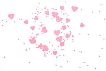 Valentine's Day background February 14th. Paper cut out hearts. Top view, copy space. 