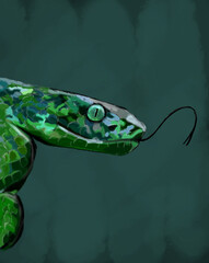 snake drawing with tongue out in green