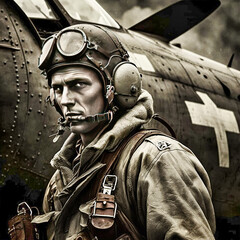 WWII pilot and his plane, generative ai