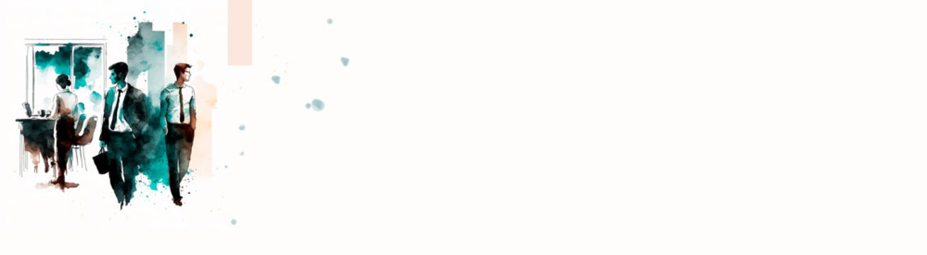 Oficinistas trabajando en la oficina. Ilustraci&oacute;n estilo acuarela. Generative AI.